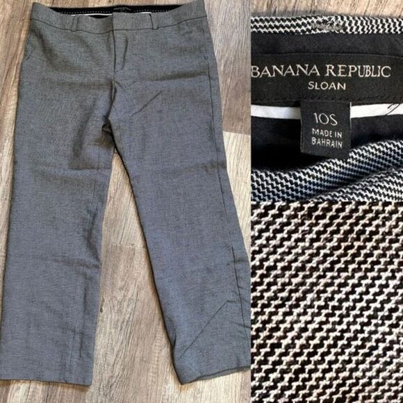 Banana Republic Sexy Sloan Trouser Pants Black White Size 10 Short MicroPrint - Picture 1 of 12